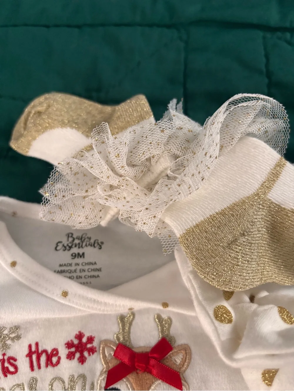 White and Gold Baby Set with Sparkle Tulle